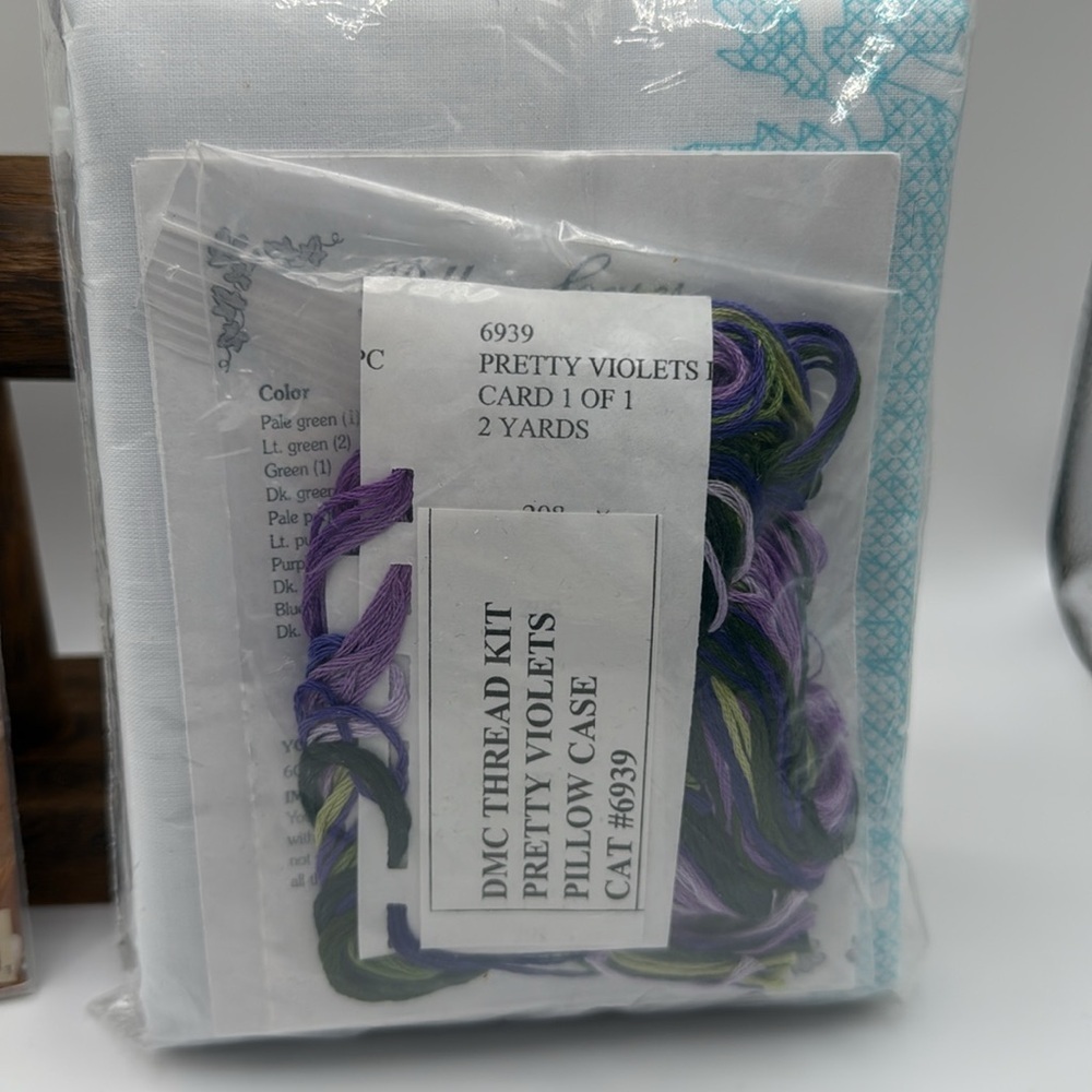 Dimensions Stamped Cross Stitch Dresser Scarf and Pillowcase Set Pretty Violets - Picture 4 of 5